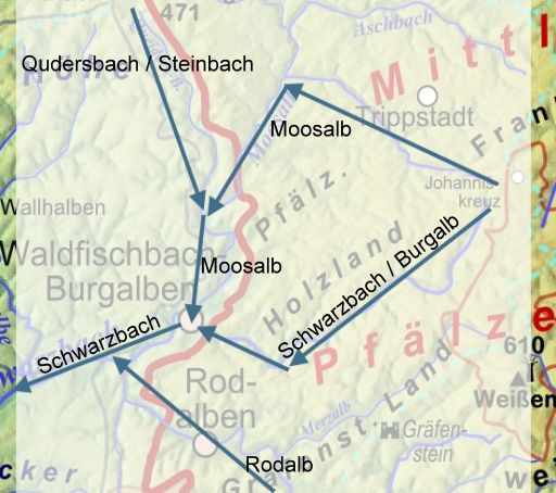 Seit Jahrzehnten hat sich der Name Schwarzbach durchgesetzt, sowohl Bachaufwärts Waldfischbach, wie auch abwärts der Rodalbmündung. Die Bezeichung Burgalb verliert immer mehr an Bekanntheit.