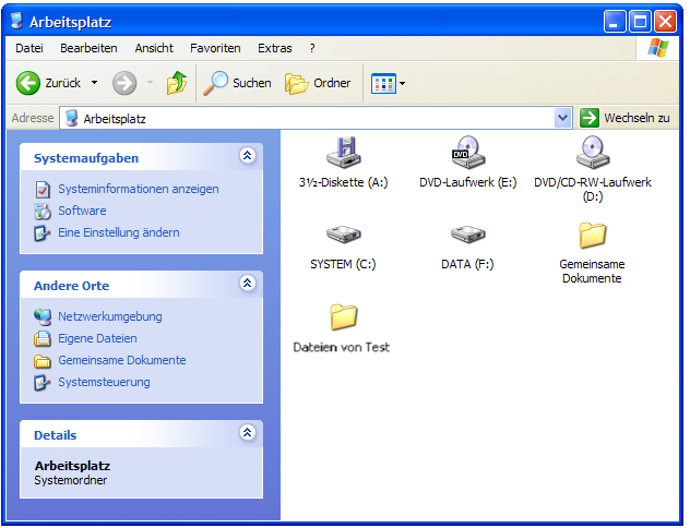 Windows Webansicht Abbildung 48: Das durch einen Doppelklick geöffnete Fenster des Symbols Arbeitsplatz in Webansicht Eine der Neuerungen im Betriebssystem ist die Webansicht.