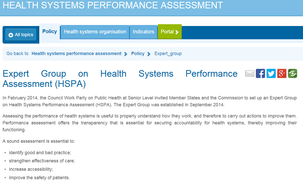 HSPA Expert Group on Health Systems Performance Assessment Internetadresse vgl.