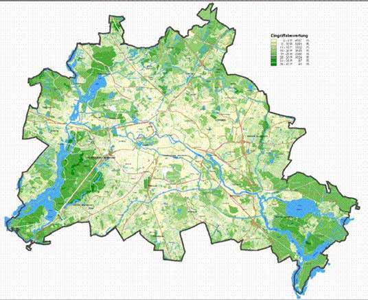 Indikatorenset Verfahren Berlin Schutzgut Wasser Abflussbildung und Wasserhaushalt Kriterium Unversiegelte Flächen oder wenig versiegelte Flächen mit hohem Vegetationsanteil (naturnah) (z. B. Wiesenfläche, Wald, Kleingartensiedlung, Parkflächen mit kaum versiegelten Flächen); Versiegelungsgrad < 35% bzw.