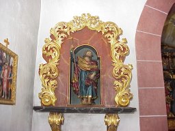 Letztes Viertel des 17. Jahrhunderts, im Spätrenaissance- Stil. Der Altar ist das bisher einzig bekannte Werk eines lokalen Bildschnitzers.