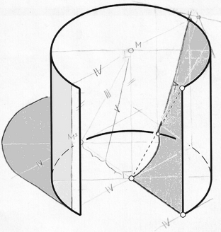 P P s P Abbildung 2: Angabe, Konstruktion und Ausfertigung der Beispiels»Schattenkonstruktion«. mit dem Basiskreis, sein höchster Punkt liegt auf der verdeckten Eigenschattenerzeugenden.