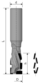 DIA - Schaftfräser Z= 1 + 1 TJD 07 Schaftfräser zum Falzen, Nuten in furnierten Werkstoffen. Mit HW- bestückte Einbohrschneide. Für mechanischen Vorschub. Bestückungshöhe bis 3,0 mm.