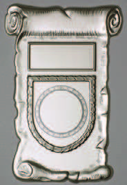 Massive Metallteller Ø 22 cm -Embleme Tiefgeprägte plastische Metallteller mit einem bildschönen Reliefrand. Besonders dekorativ sind die von Hand bearbeiteten Oberflächen in Gold und Silber.
