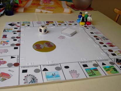 Vor dem Spiel Die Karten werden gemischt und mit der Rückseite nach oben auf das Kartenfeld in der Mitte des Spielplans gelegt.