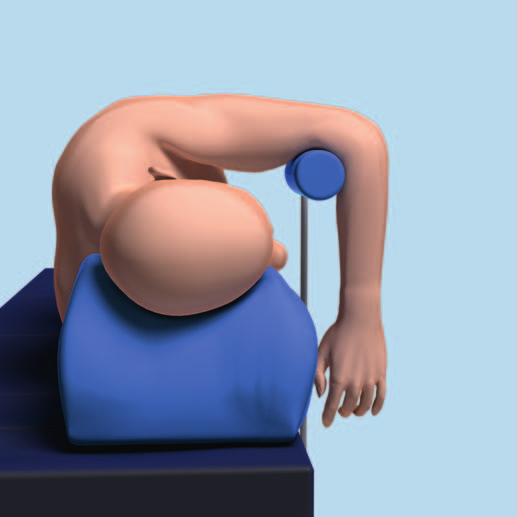2 Patient lagern Den Patienten in Rücken-, Bauch- oder Seitenlage lagern und den Arm auf eine röntgenstrahlendurchlässige Armstütze oder eine gepolsterte Halterung lagern.