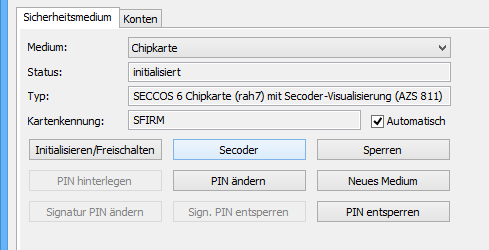 HBCI mit einer RAH-Chipkarte konfigurieren 1.3 Nach Selektion des neu angelegten Datensatzes auf der Chipkarte, klicken Sie bitte auf die Schaltfläche <Selektierte Daten übernehmen>.