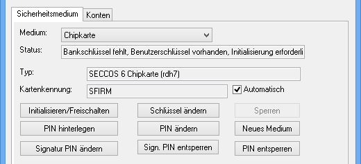 Kontoanlage mit einer RDH-Chipkarte 1.4 Im nächsten Schritt erscheint die Auflistung der auf der HBCI-Karte vorhandenen Datensätze.