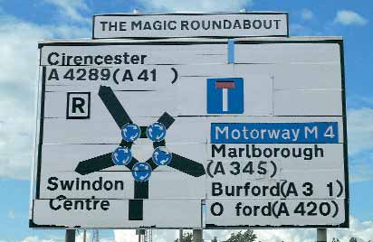 Hier geht es richtig rund Hier ist der Name wirklich Programm: Der»Magic Roundabout«im südenglischen Swindon gehört ganz sicher zu den ausgefallensten Kreisverkehren.