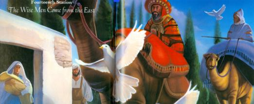 Vierzehnte Station Die Weisen Männer kommen von Osten Lesung: (Mt 2,1-2) Als Jesus zur Zeit des Königs Herodes in Betlehem in Judäa geboren worden war, kamen Sterndeuter aus dem Osten nach Jerusalem