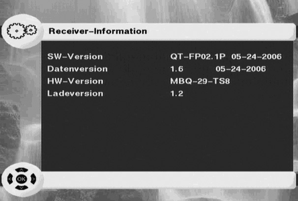 8.4 DVB-T Receiver Information (Bild 8-18) Unter diesem Menüpunkt können Sie die spezifischen Gerätedaten ersehen. > Rufen Sie mit der Taste Menü das Hauptmenü auf.