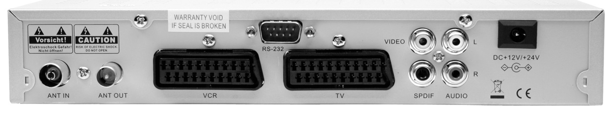 Ein/Standby Display-Anzeige Programm auf/ab Eingang terrestrische Antenne SCART-Buchse VCR RS 232 Schnittstelle