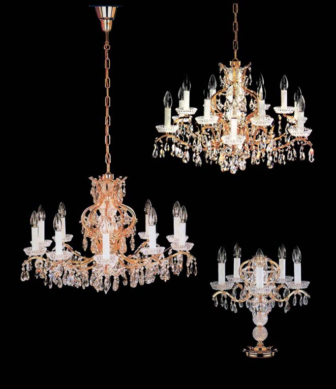 1 SERIE KRISTALL 8 1 LU 14/6+6 gold 4 Karat gold plated, High Lead Crystal fullcut Ø 76 cm, h 45 cm, 1 lights LU 14/10 gold 4 Karat gold