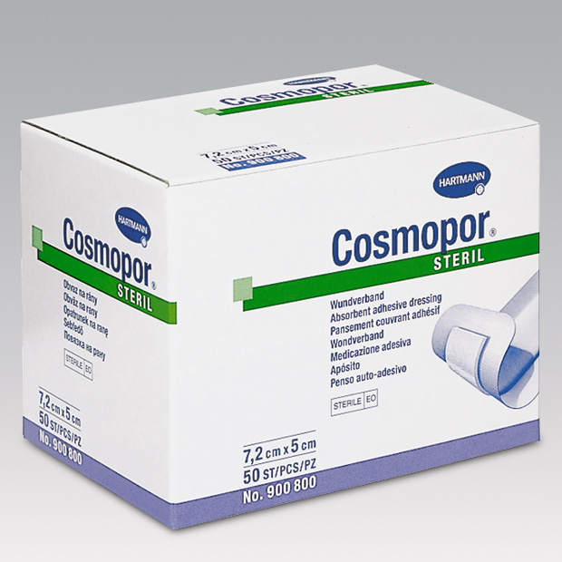Wundpflaster & Verbände Cosmopor Steril selbstklebender Wundverband aus weichem Trägervlies mit zentralem Wundkissen aus 100 % Baumwollwatte, einzeln eingesiegelt.
