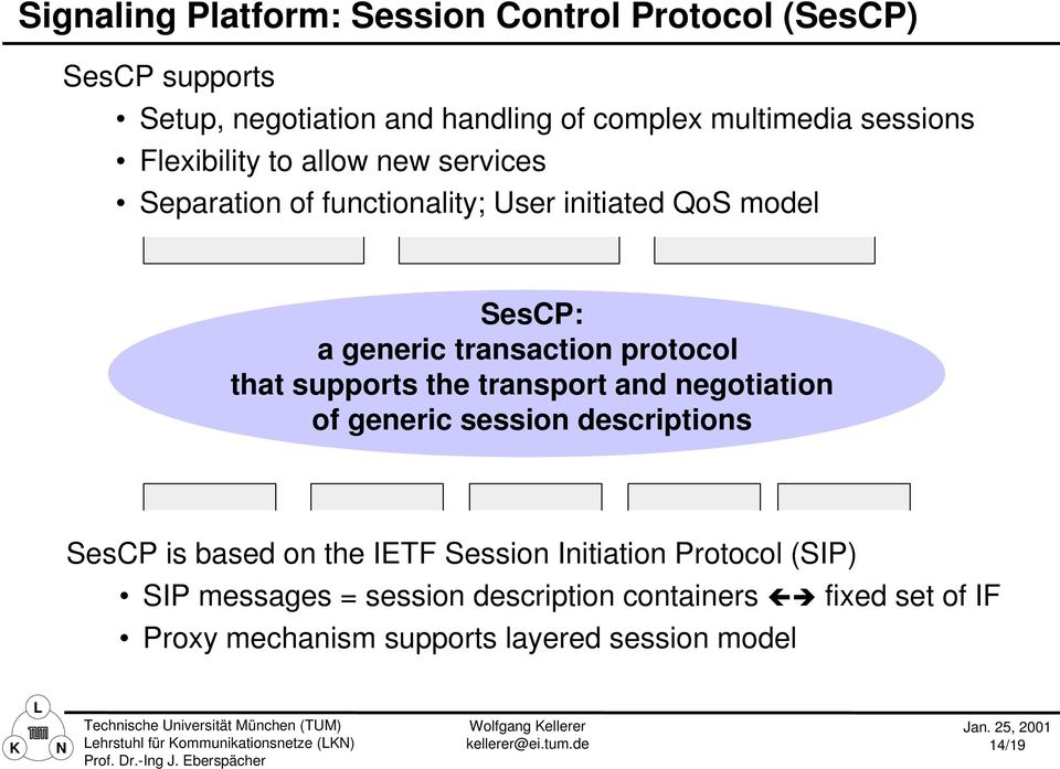 transport and negotiation of generic session descriptions SesCP is based on the IETF Session Initiation Protocol (SIP) SIP messages =