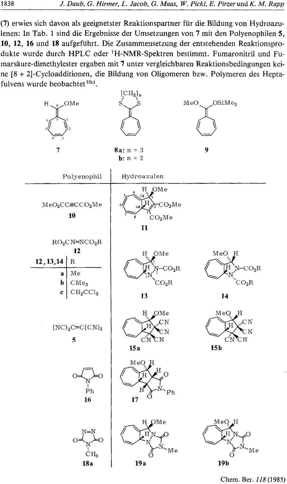 Die Zusammensetzung der entstehenden Reaktionsprodukte wurde durch HPLC oder 'H-NMR-Spektren bestimmt.