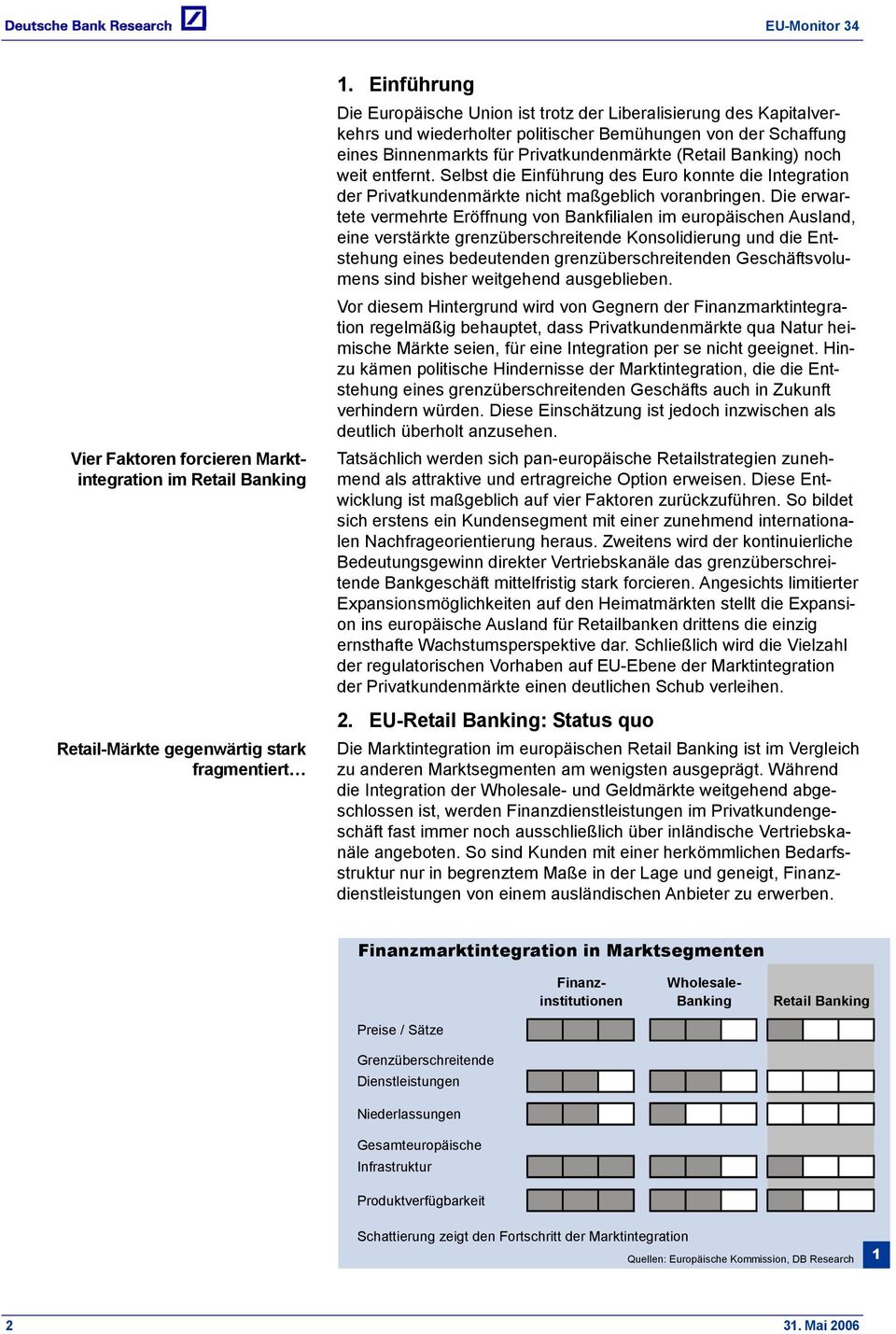 noch weit entfernt. Selbst die Einführung des Euro konnte die Integration der Privatkundenmärkte nicht maßgeblich voranbringen.
