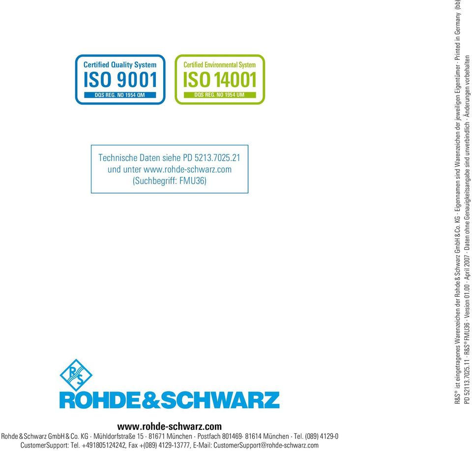 KG Eigennamen sind Warenzeichen der jeweiligen Eigentümer Printed in Germany (bb) PD 52113.7025.11 FMU36 Version 01.