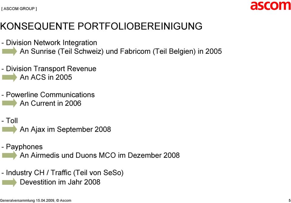 Communications An Current in 2006 -Toll An Ajax im September 2008 - Payphones An Airmedis und Duons MCO
