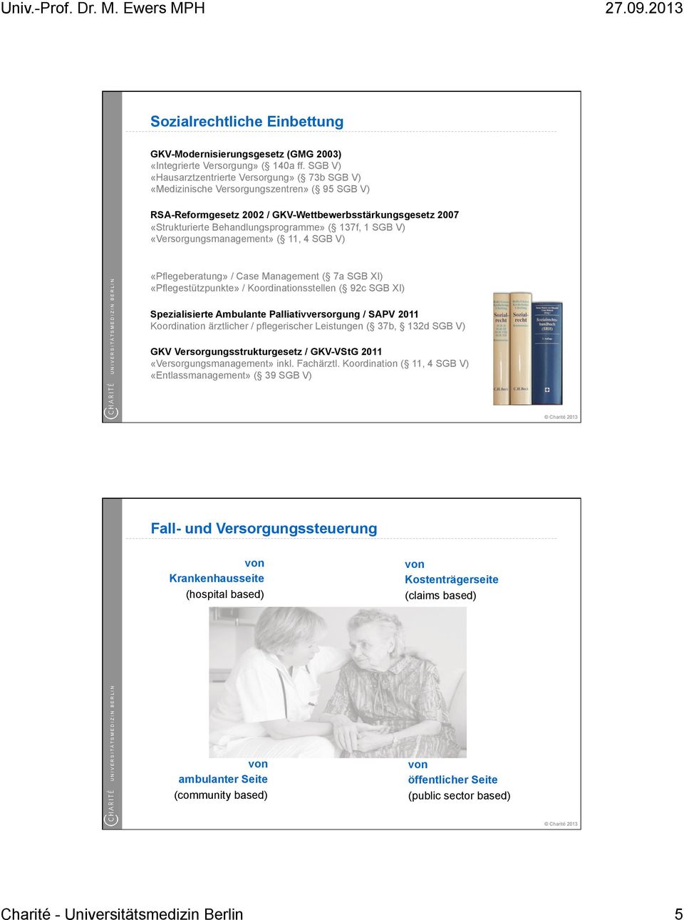 137f, 1 SGB V) «Versorgungsmanagement» ( 11, 4 SGB V) Pflege-Weiterentwicklungsgesetz 2008 «Pflegeberatung» / Case Management ( 7a SGB XI) «Pflegestützpunkte» / Koordinationsstellen ( 92c SGB XI)