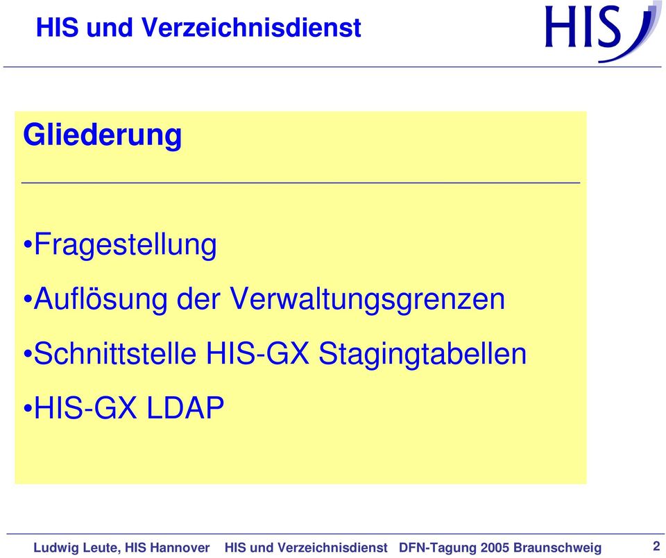 Stagingtabellen HIS-GX LDAP Ludwig Leute, HIS