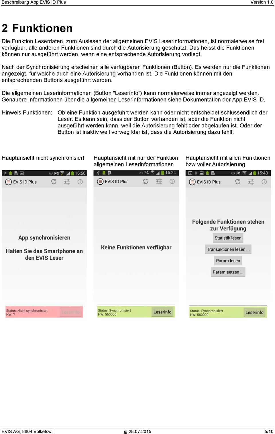 Es werden nur die Funktionen angezeigt, für welche auch eine Autorisierung vorhanden ist. Die Funktionen können mit den entsprechenden Buttons ausgeführt werden.