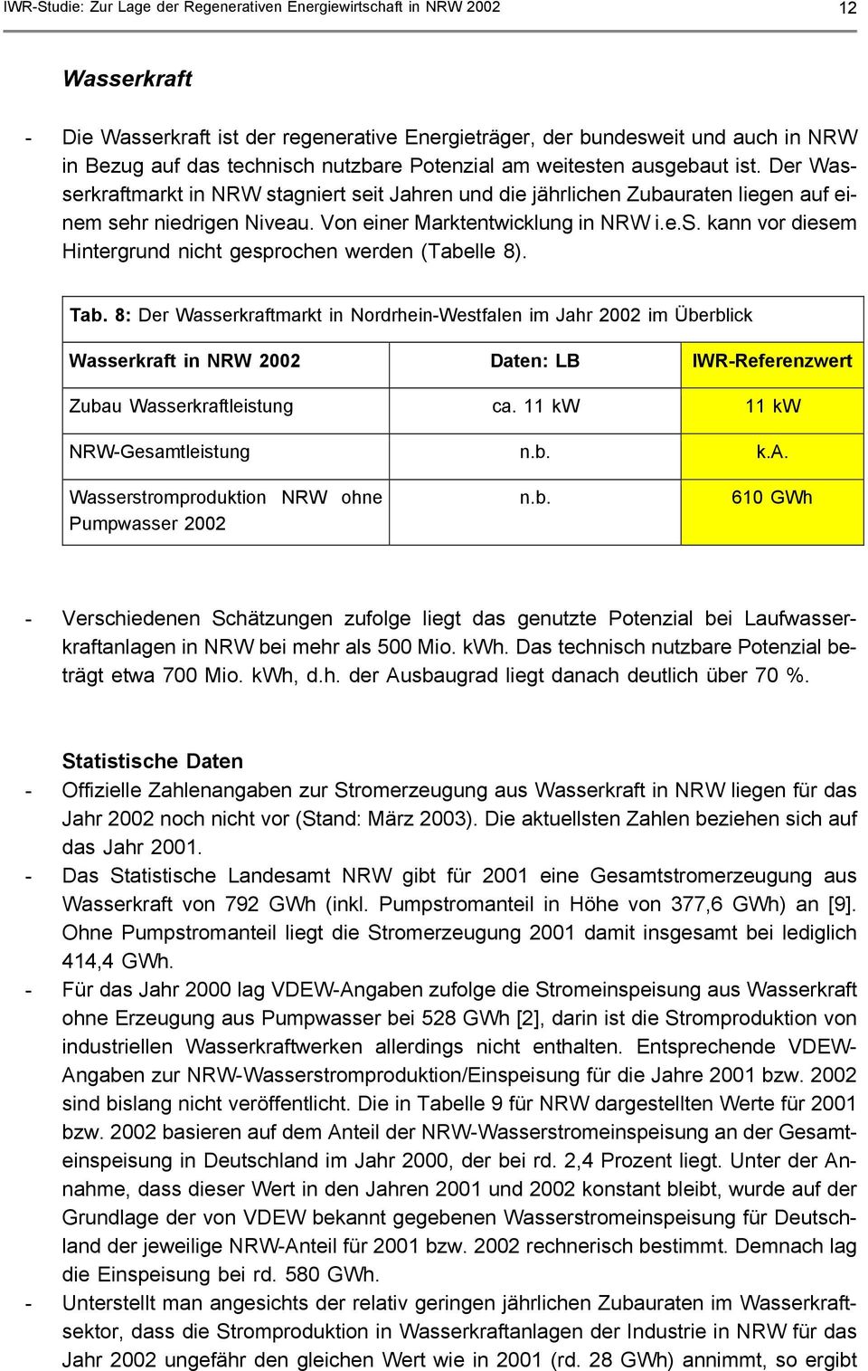 Von einer Marktentwicklung in NRW i.e.s. kann vor diesem Hintergrund nicht gesprochen werden (Tabelle 8). Tab.