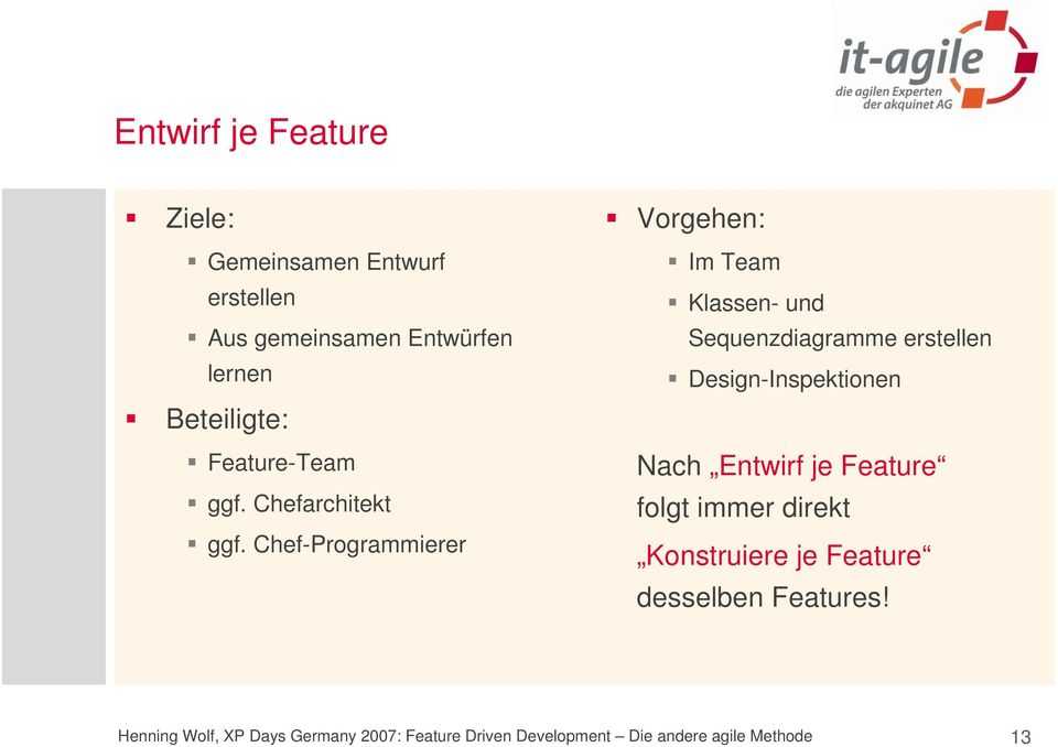 Chef-Programmierer Vorgehen: Im Team Klassen- und Sequenzdiagramme erstellen