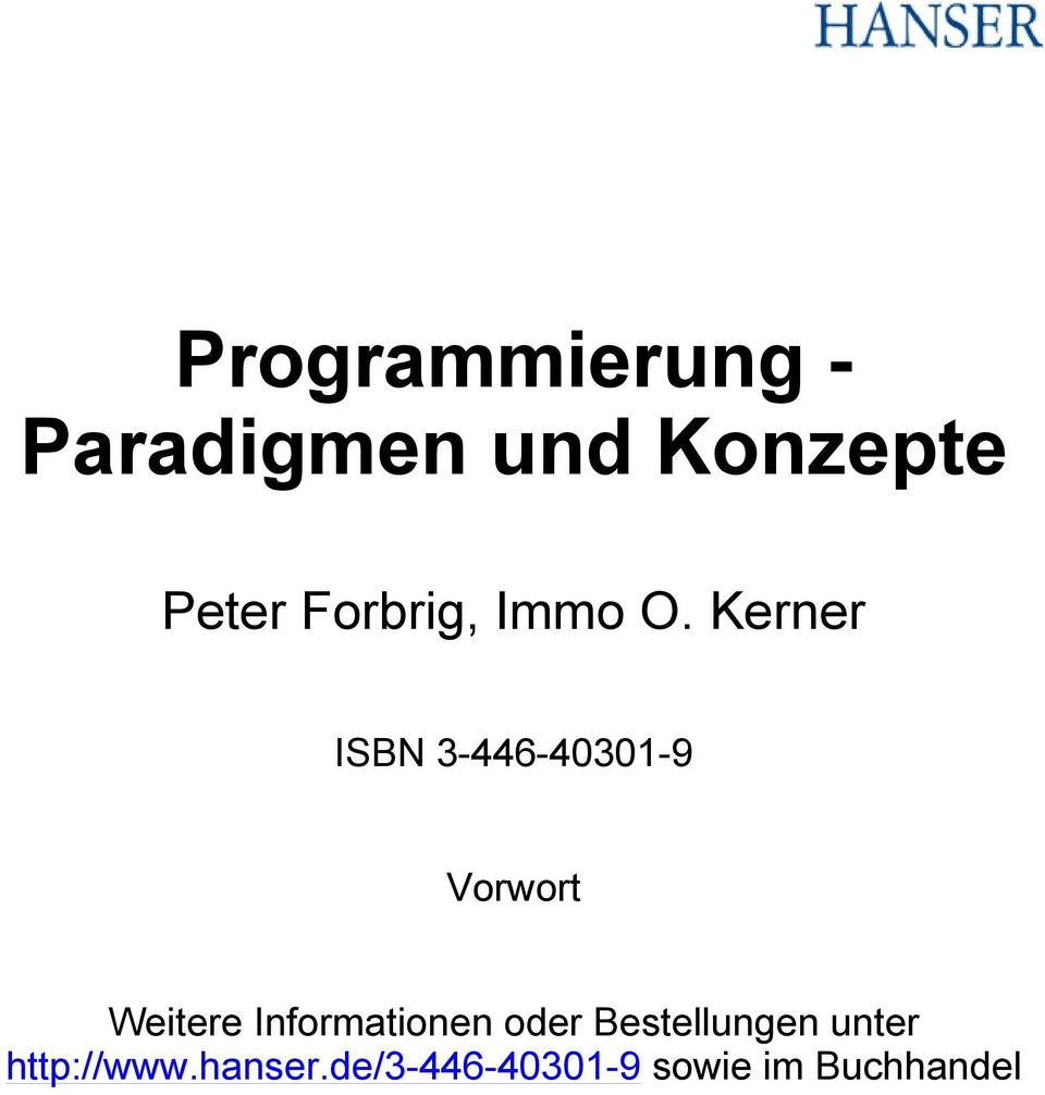 Kerner ISBN 3-446-40301-9 Vorwort Weitere
