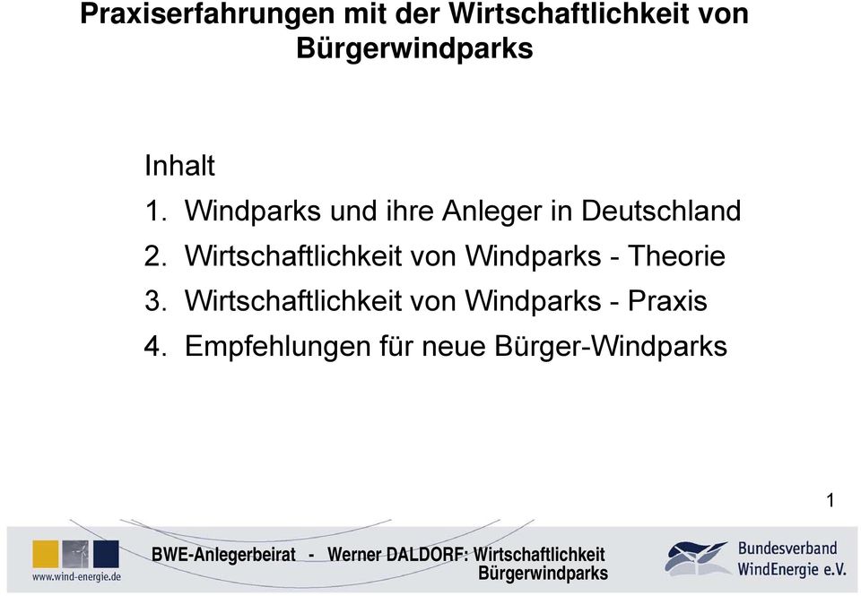 Wirtschaftlichkeit von Windparks - Theorie 3.