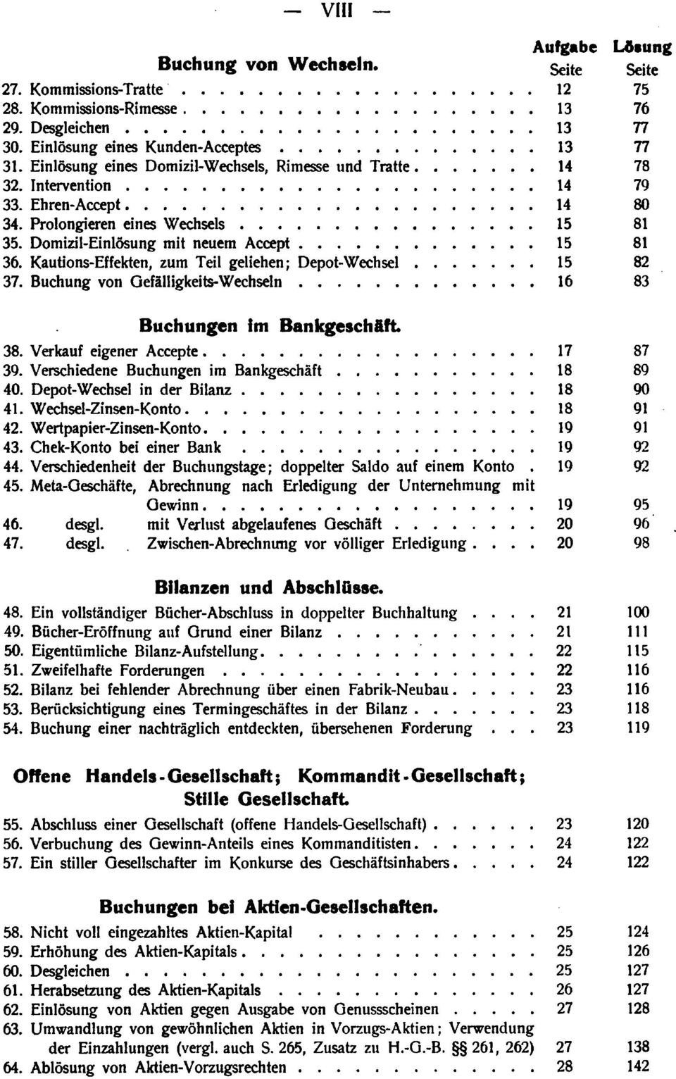 geliehen;depot-wechsel 15 82 37 Buchung von Geflligkeits-Wechseln 16 83 Buchungen im Bankgeschft 38 Verkauf eigeneraccepte 17 87 39 Verschiedene Buchungen im Bankgeschft 18 89 40 Depot-Wechselin der