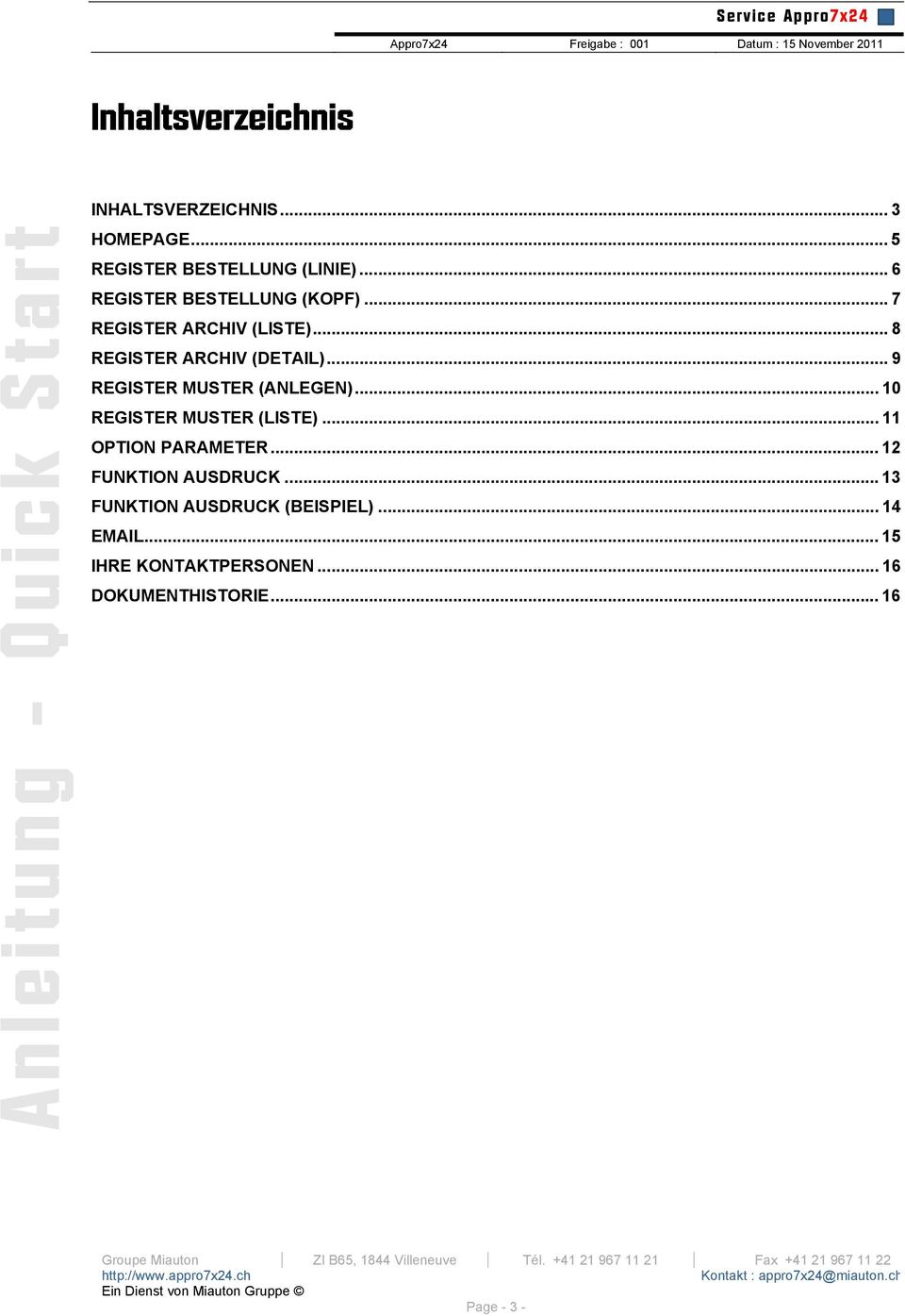 .. 9 REGISTER MUSTER (ANLEGEN)... 10 REGISTER MUSTER (LISTE)... 11 OPTION PARAMETER.