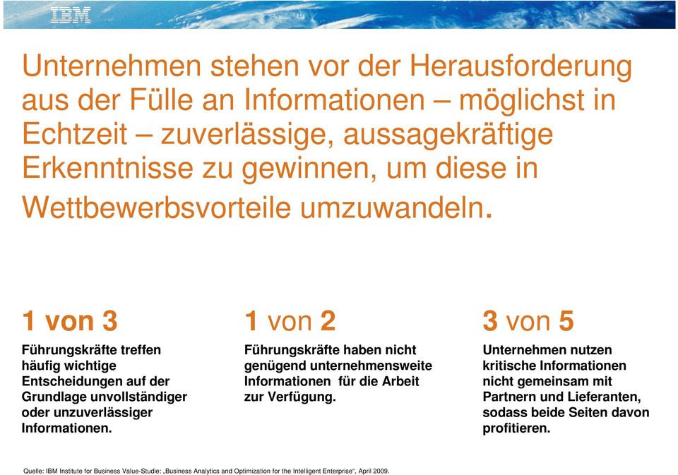 1 von 2 Führungskräfte haben nicht genügend unternehmensweite Informationen für die Arbeit zur Verfügung.