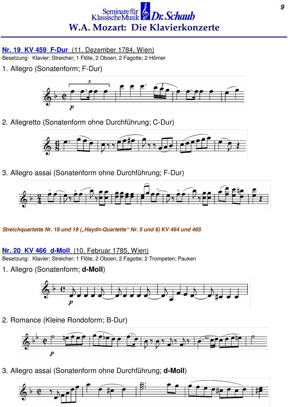 Allegro assai (Sonatenform ohne Durchführung; F-Dur) Streichquartette Nr. 18 und 19 ( Haydn-Quartette Nr. 5 und 6) KV 464 und 465 Nr.