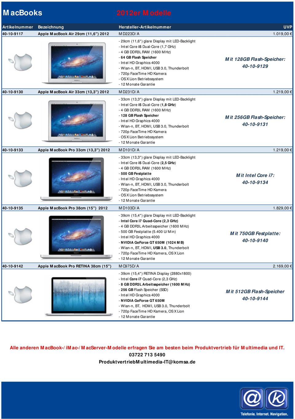 0, Thunderbolt - 720p FaceTime HD Kamera - OS X Lion Betriebssystem - 12 Monate Garantie 40-10-9130 Apple MacBook Air 33cm (13,3") 2012 MD231D/A 1.