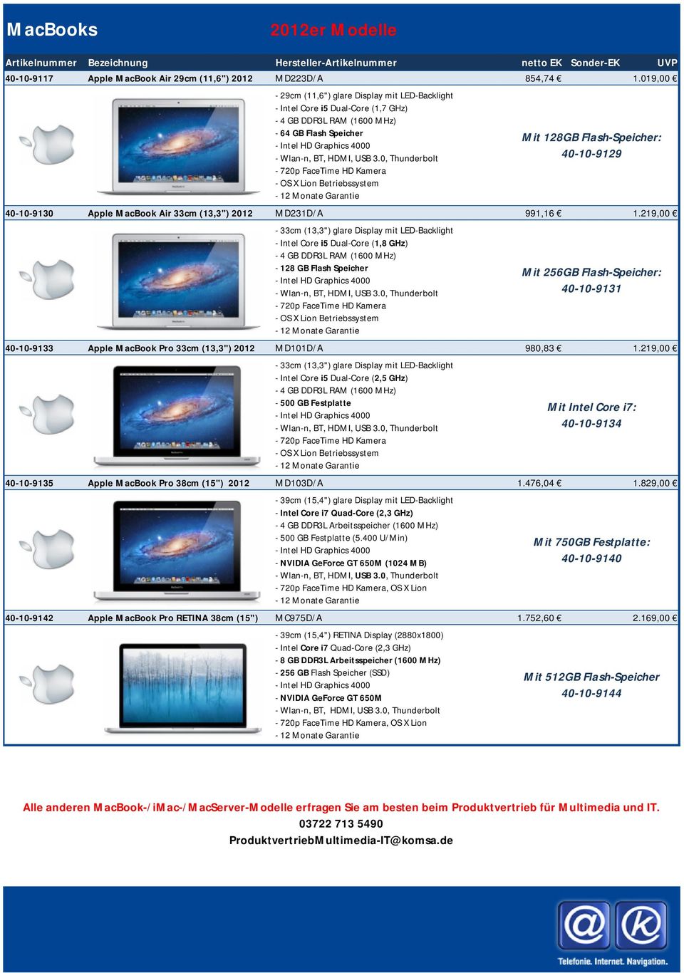 0, Thunderbolt - 720p FaceTime HD Kamera - OS X Lion Betriebssystem - 12 Monate Garantie 40-10-9130 Apple MacBook Air 33cm (13,3") 2012 MD231D/A 991,16 1.