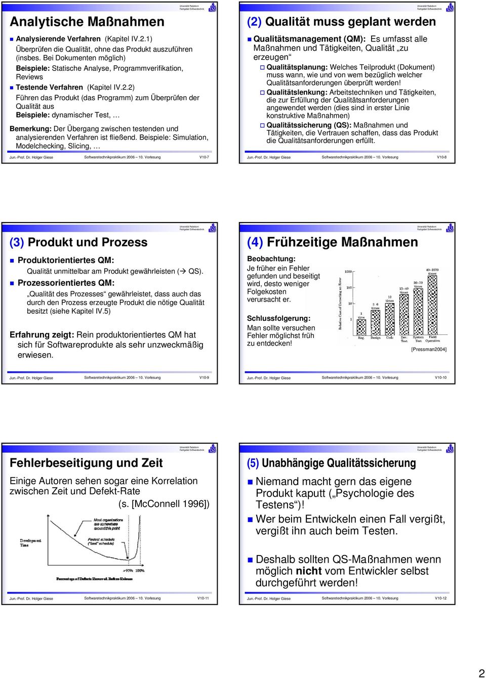 2) Führen das Produkt (das Programm) zum Überprüfen der Qualität aus Beispiele: dynamischer Test, Bemerkung: Der Übergang zwischen testenden und analysierenden Verfahren ist fließend.