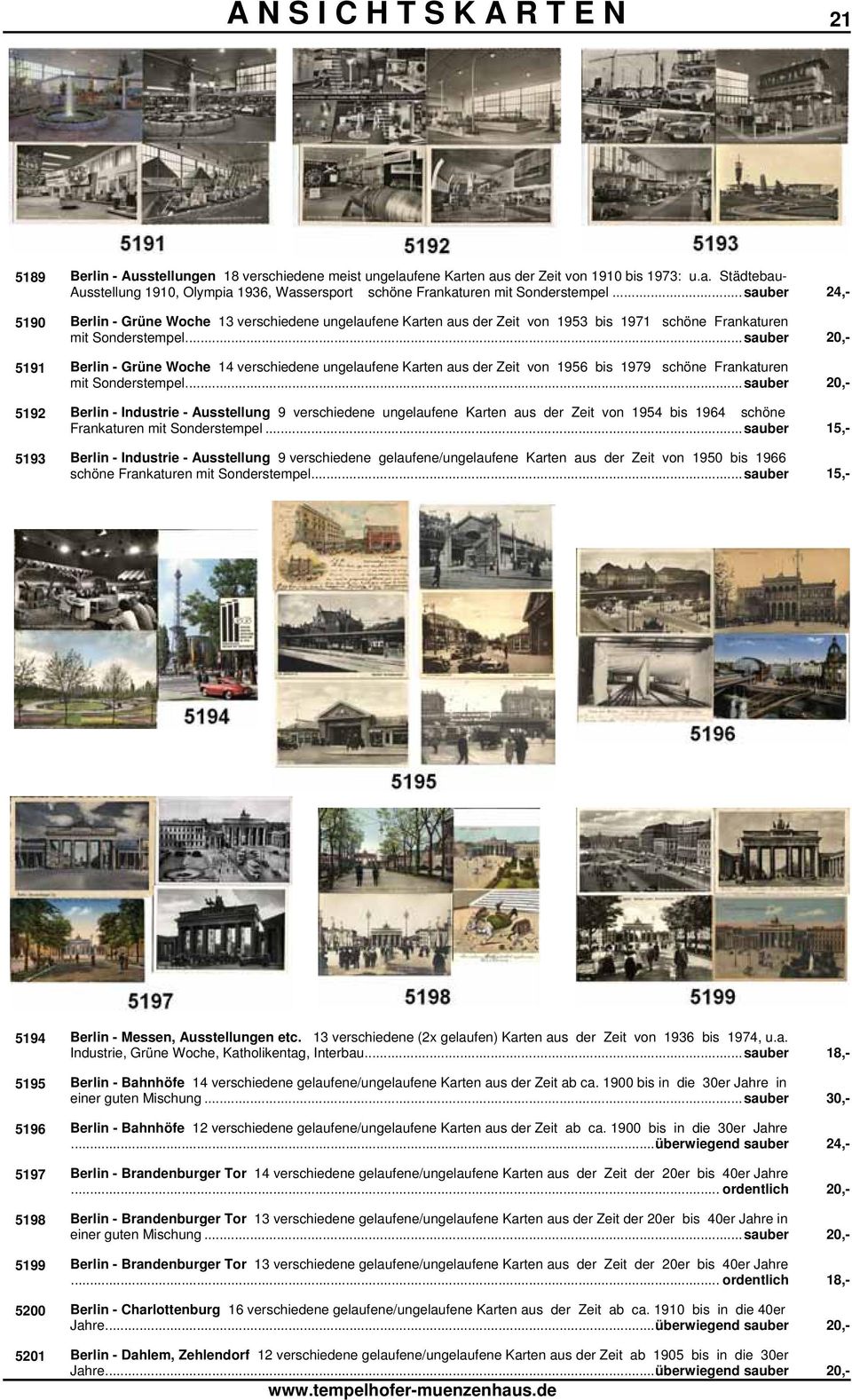 ..sauber 20,- 5191 Berlin - Grüne Woche 14 verschiedene ungelaufene Karten aus der Zeit von 1956 bis 1979 schöne Frankaturen mit Sonderstempel.