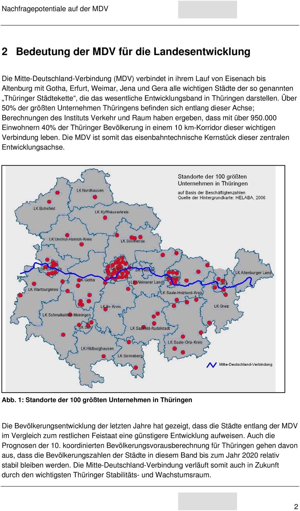 Über 50% der größten Unternehmen Thüringens befinden sich entlang dieser Achse; Berechnungen des Instituts Verkehr und Raum haben ergeben, dass mit über 950.