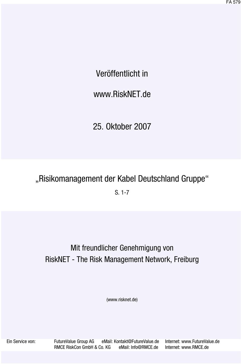 1-7 Mit freundlicher Genehmigung von RiskNET - The Risk Management Network, Freiburg (www.
