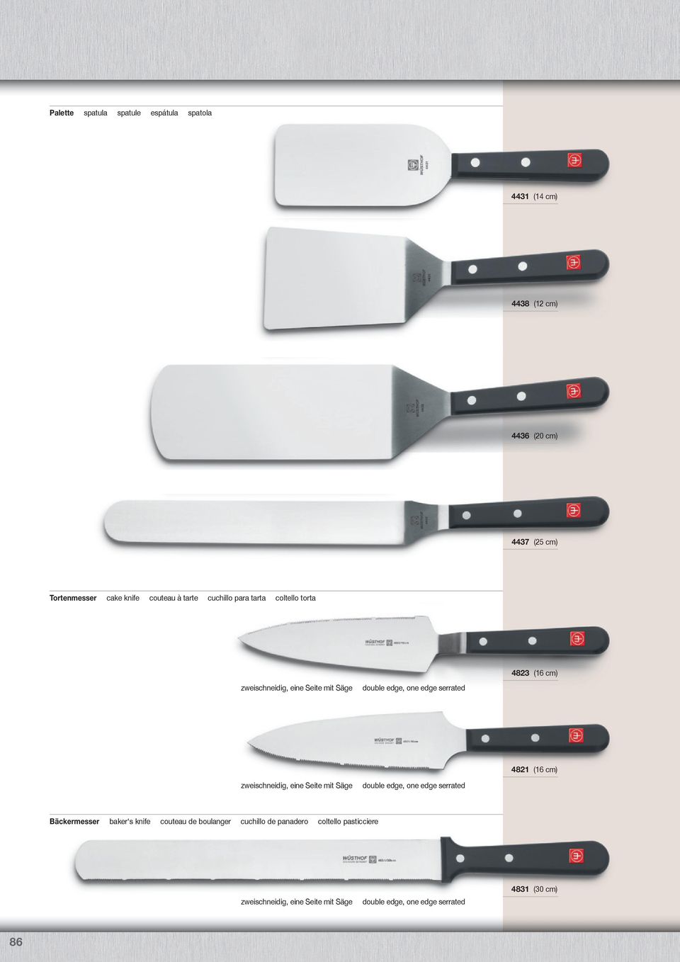 zweischneidig, eine Seite mit Säge double edge, one edge serrated 4821 (16 cm) Bäckermesser baker s knife couteau de