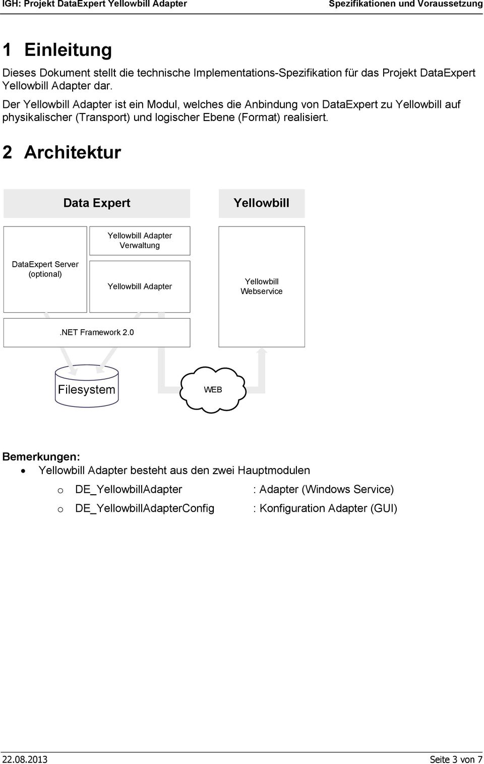 2 Architektur Data Expert Yellowbill DataExpert Server (optional) Yellowbill Adapter Verwaltung Yellowbill Adapter Yellowbill Webservice.NET Framework 2.