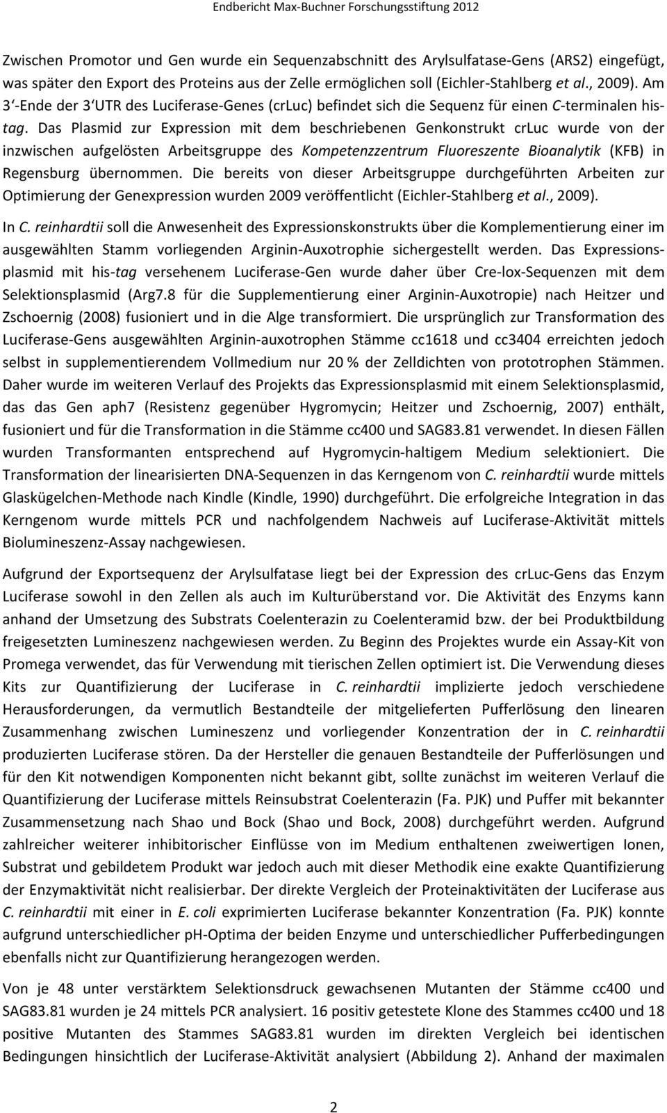 Das Plasmid zur Expression mit dem beschriebenen Genkonstrukt crluc wurde von der inzwischen aufgelösten Arbeitsgruppe des Kompetenzzentrum Fluoreszente Bioanalytik (KFB) in Regensburg übernommen.
