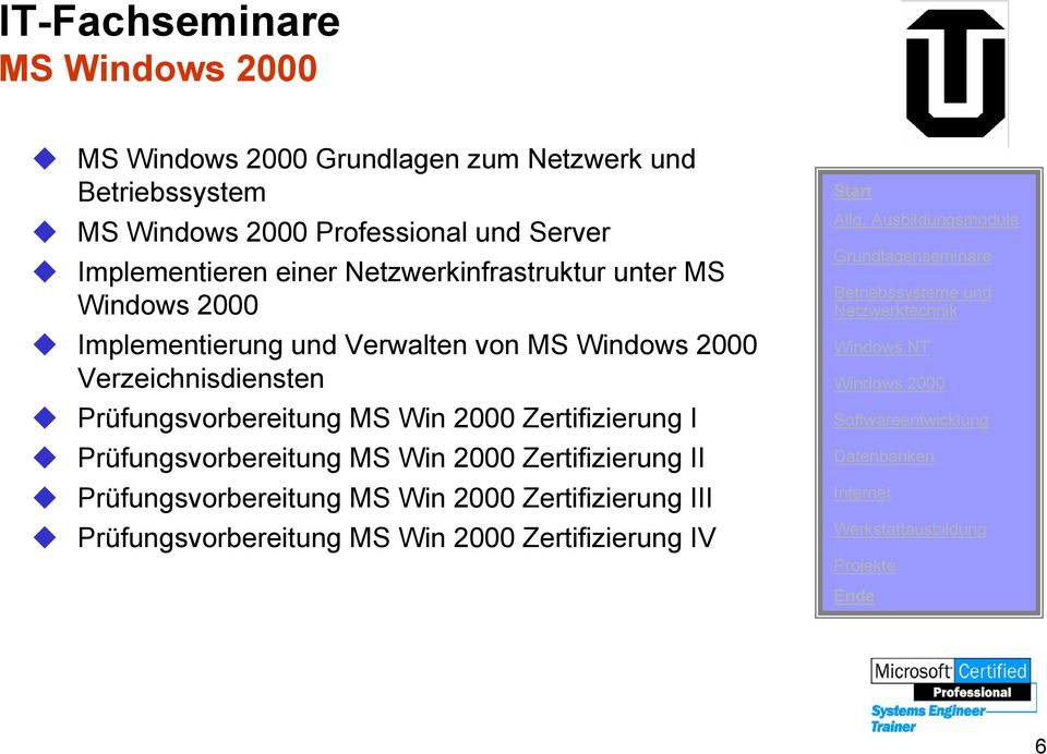 Verzeichnisdiensten Prüfungsvorbereitung MS Win 2000 Zertifizierung I Prüfungsvorbereitung MS Win