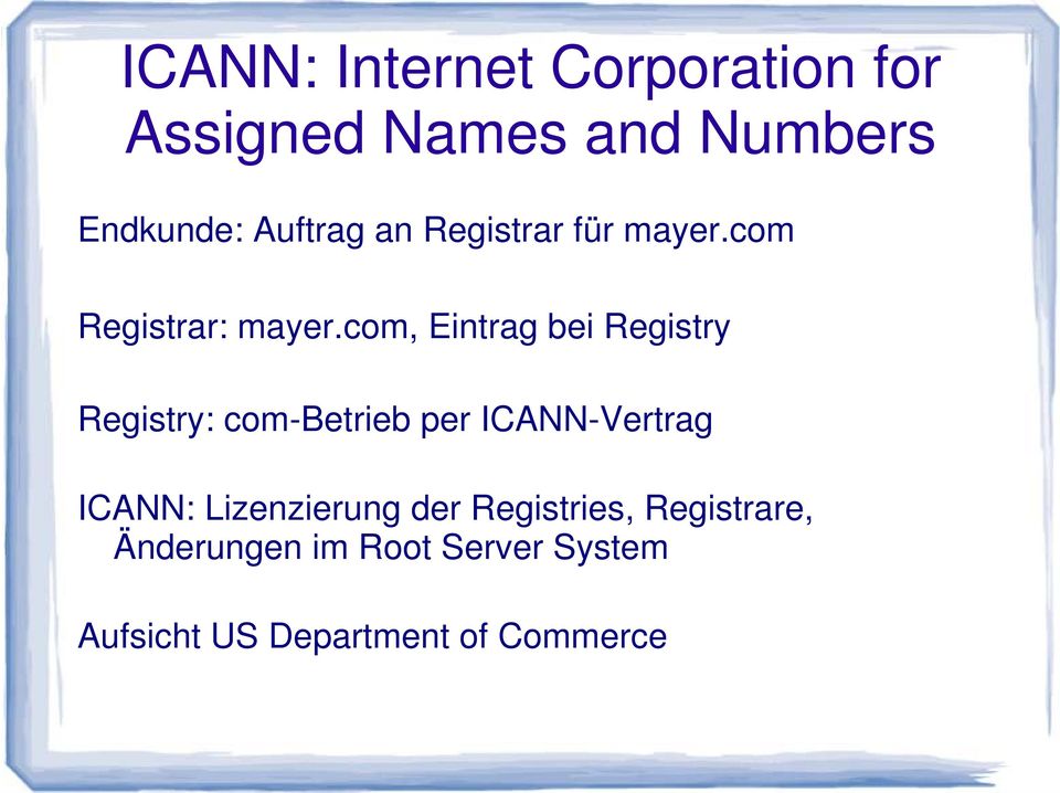 com, Eintrag bei Registry Registry: com-betrieb per ICANN-Vertrag ICANN: