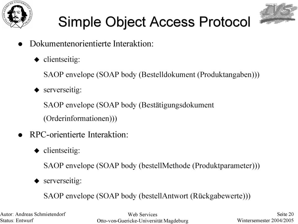 (Orderinformationen))) RPC-orientierte Interaktion: clientseitig: SAOP envelope (SOAP body