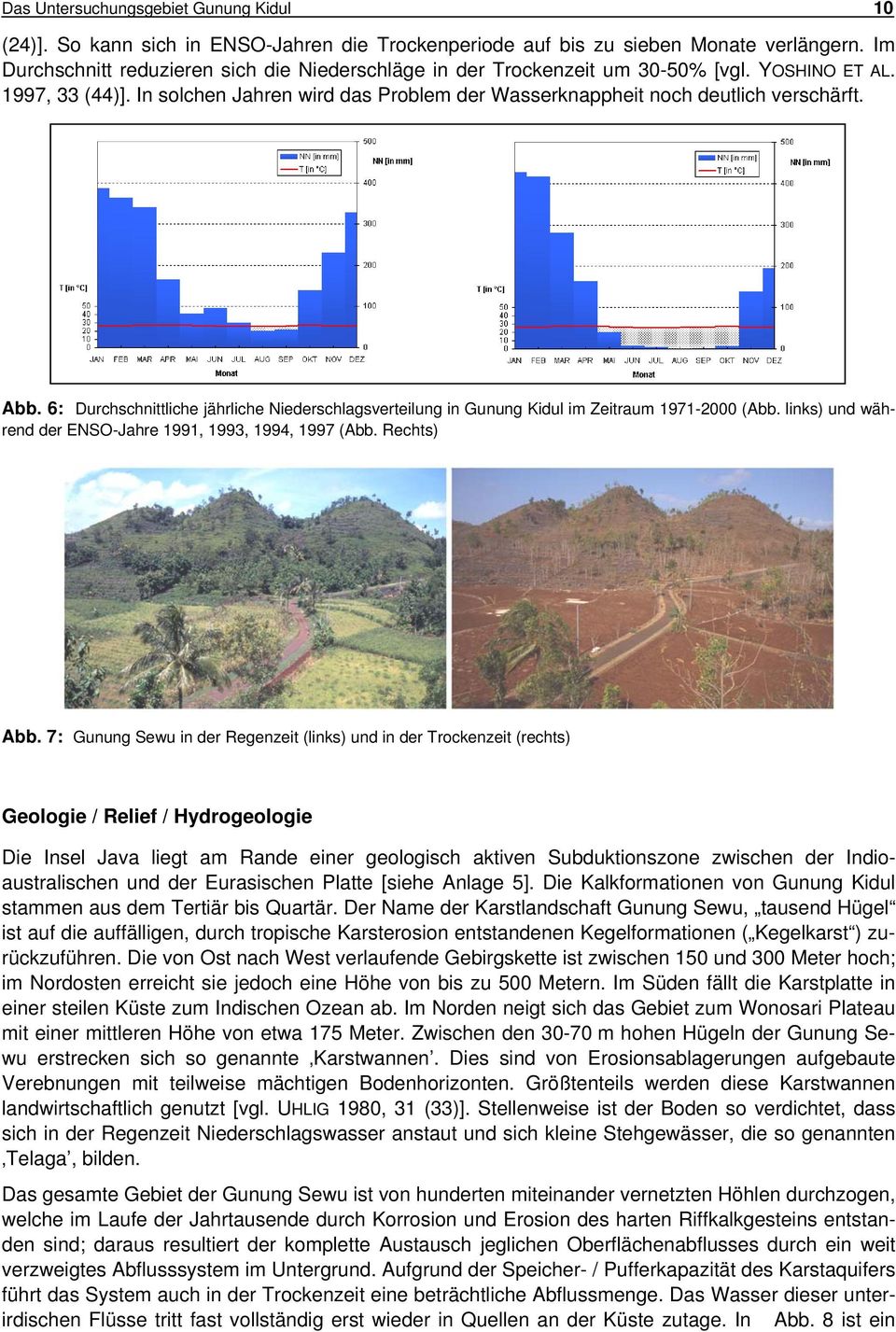Abb. 6: Durchschnittliche jährliche Niederschlagsverteilung in Gunung Kidul im Zeitraum 1971-2000 (Abb. links) und während der ENSO-Jahre 1991, 1993, 1994, 1997 (Abb. Rechts) Abb.