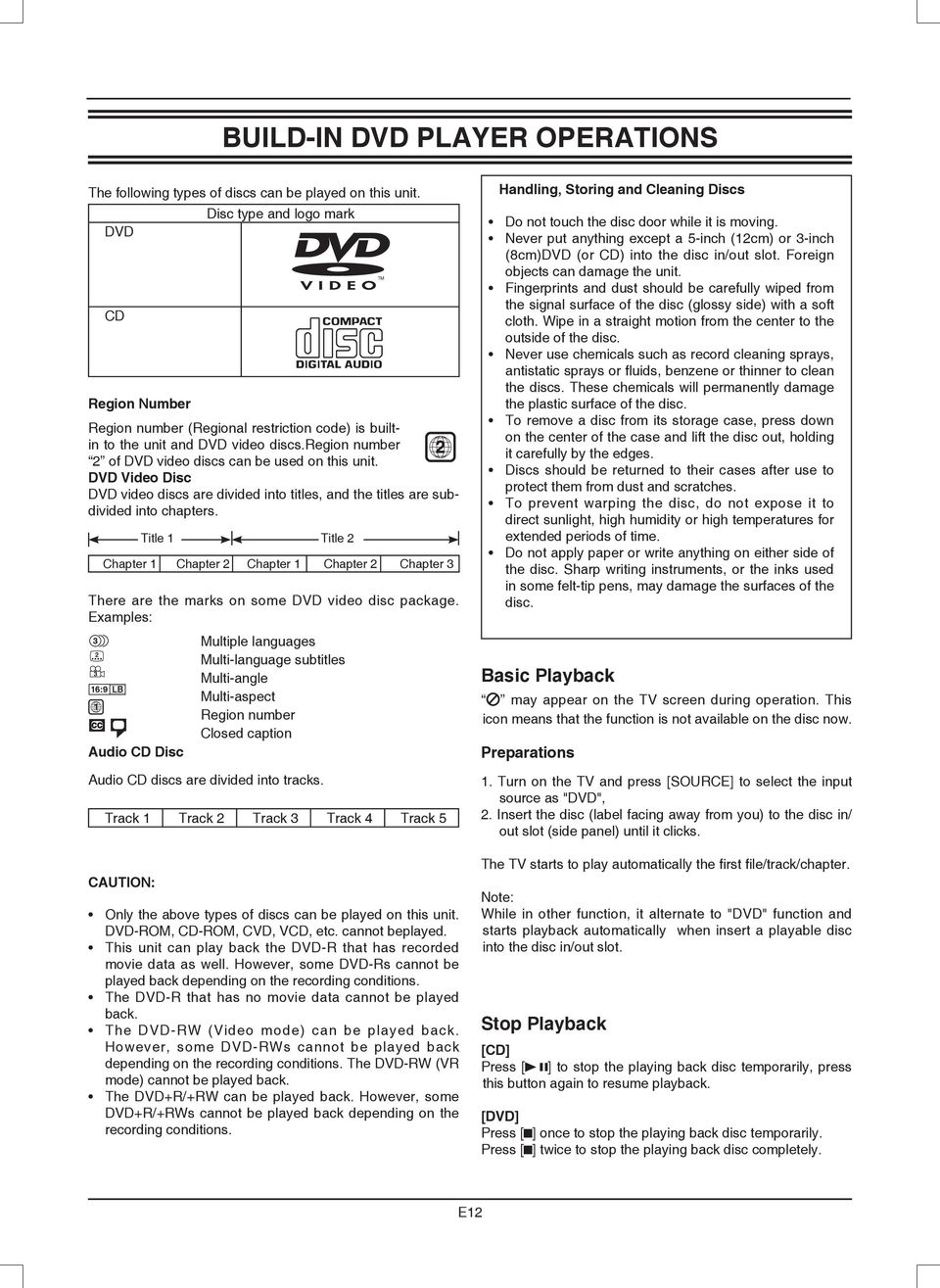 DVD Video Disc DVD video discs are divided into titles, and the titles are subdivided into chapters.