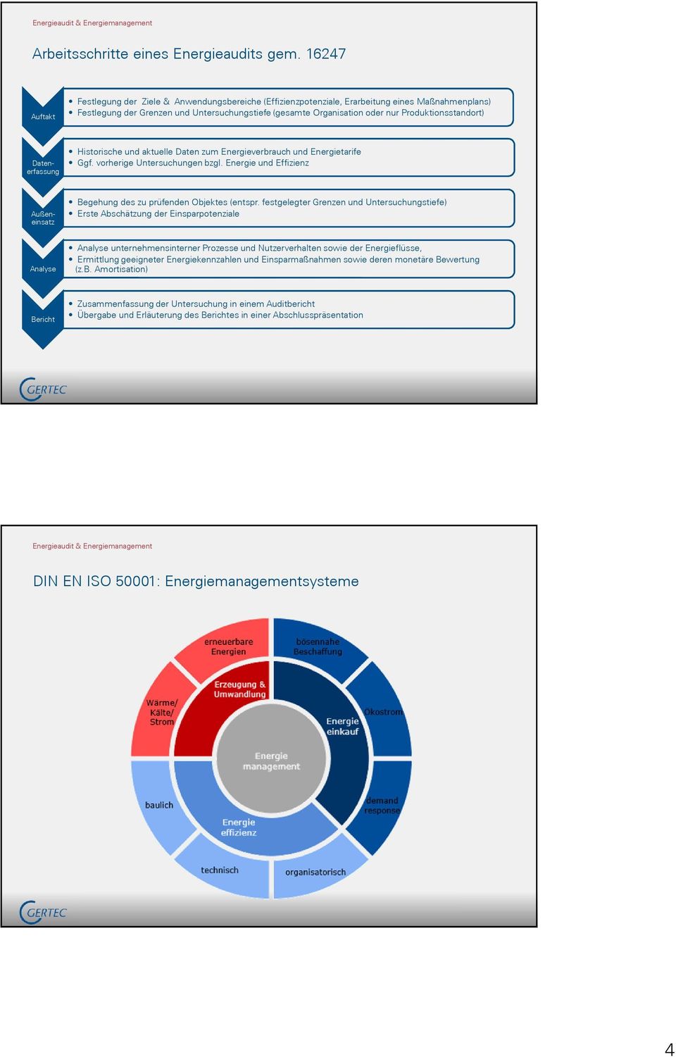 Produktionsstandort) Historische und aktuelle Daten zum Energieverbrauch und Energietarife Ggf. vorherige Untersuchungen bzgl.