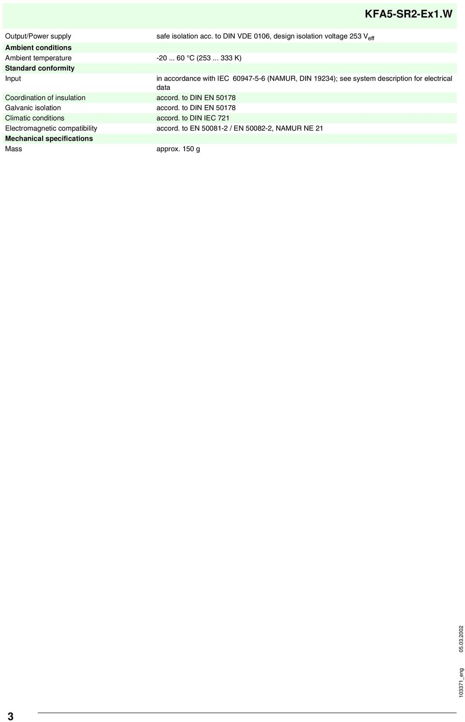 .. 333 K) Standard conformity Input in accordance with IEC 60947-5-6 (NAMUR, DIN 19234); see system description for electrical data Coordination